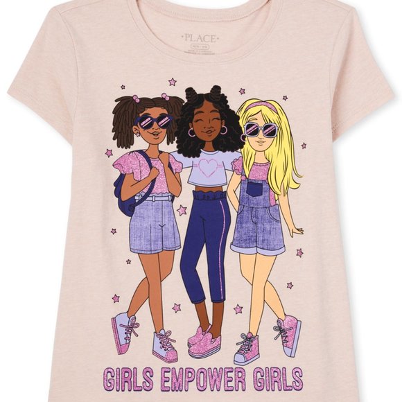 The Children’s Place Girls Empower Graphic Tee- Short Sleeve- Cookiedough M(7/8) - Picture 1 of 4